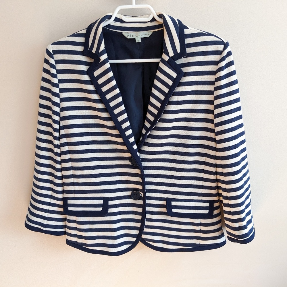 Cream and Navy Striped Blazer